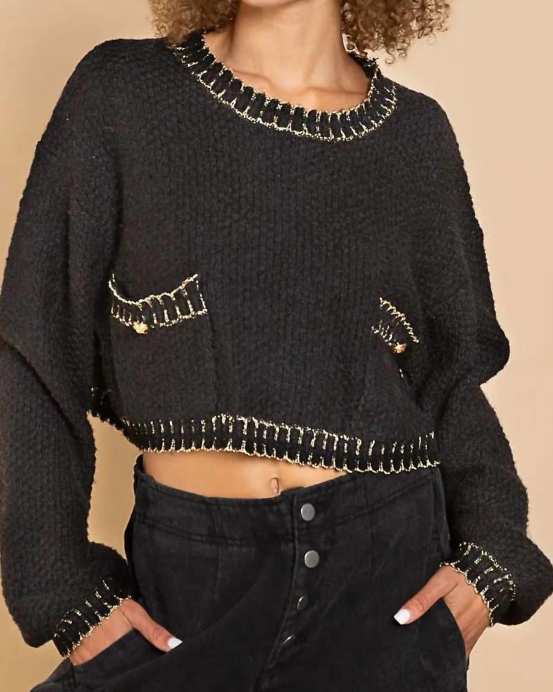 Front of a model wearing a size L Pullover Sweater in Black in Black by POL. | dia_product_style_image_id:326348